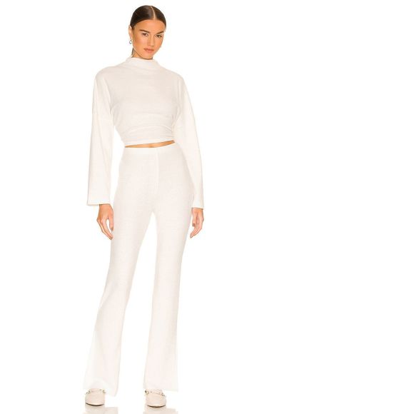 NEW Size XS Something Navy Ribbed Textured Flare Pants Ivory REVOLVE MSRP $115 - Picture 4 of 8